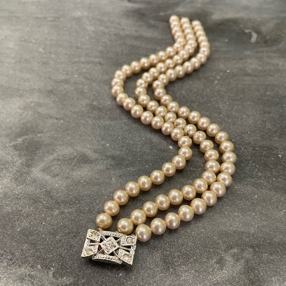Vintage Art Deco Estate Gold Three Strand Pearl Bracelet